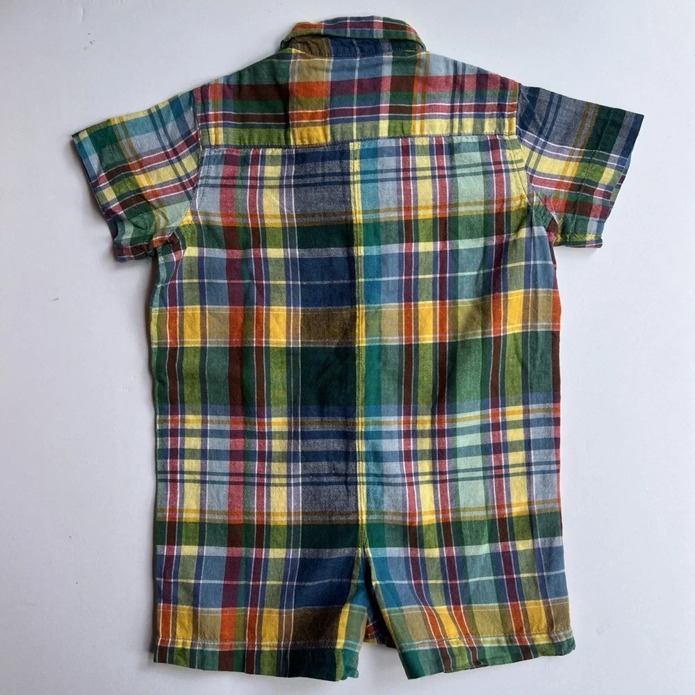 Ralph Lauren Plaid One Piece Romper Baby Boy Sz 9M Preppy Spring Summer Beach
